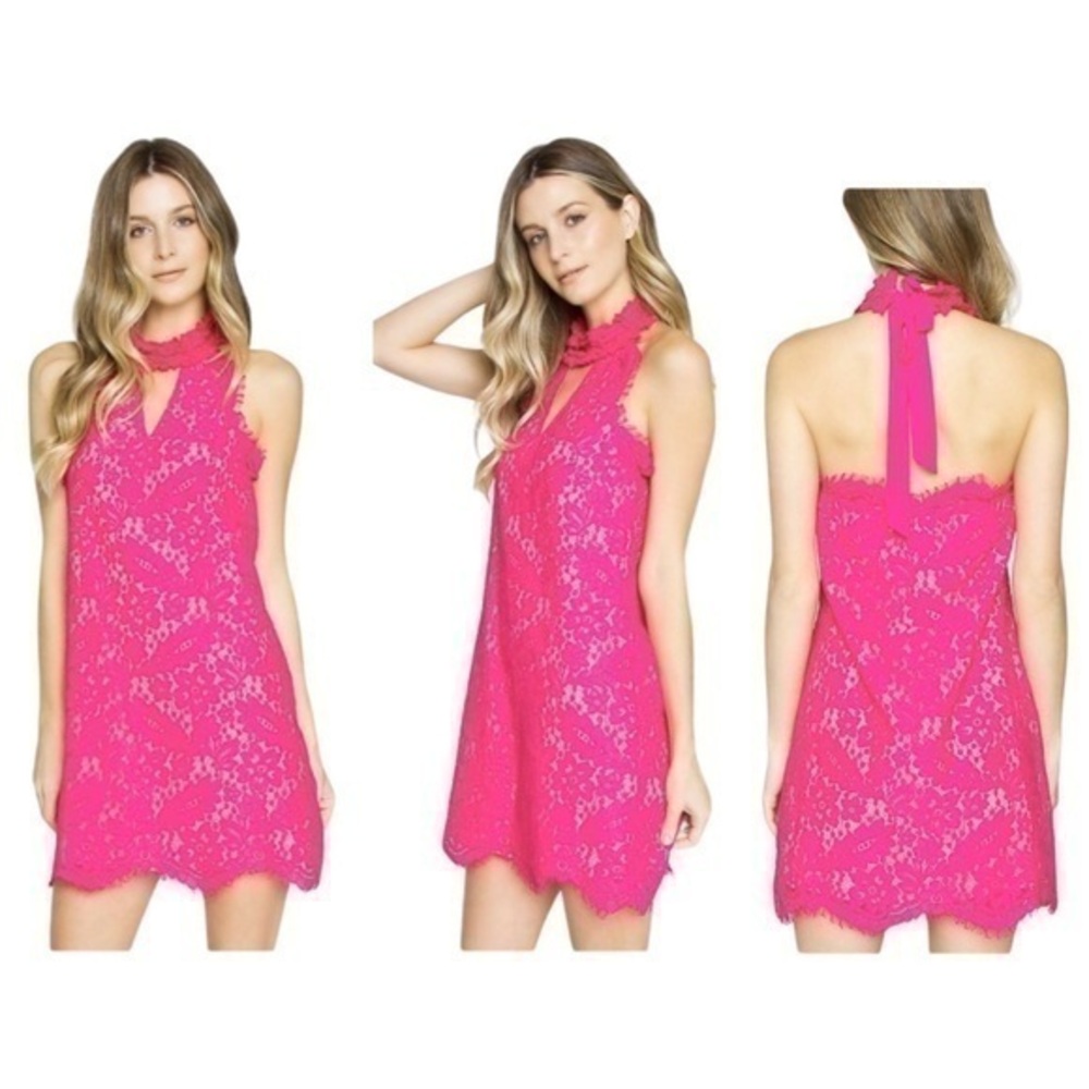 NWT Sugar+Lips pink lace halter shift dress V28